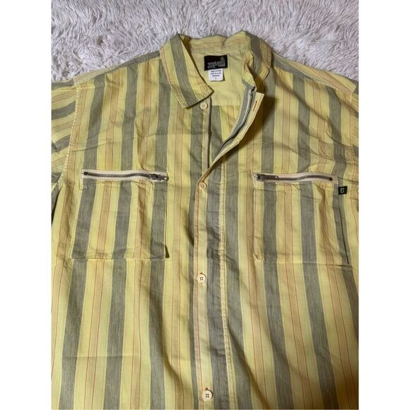 Weekendz off short sleeve button up with zipper pocket yellow stripe  shirt L - Picture 2 of 5